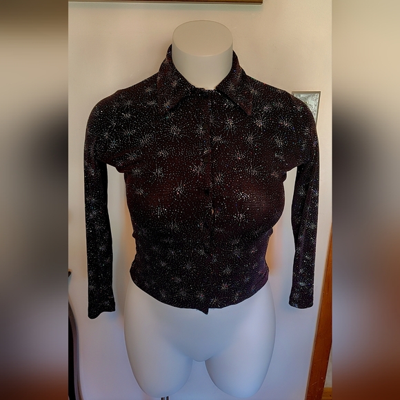 π€πSelf Esteem Black SPARKLING Button-Down Shirt ππ€ - Picture 3 of 6